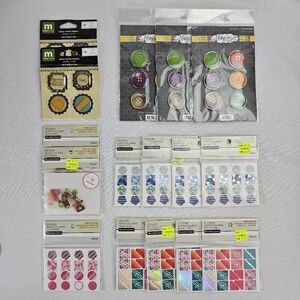 Lot Of Scrapbooking/Planner Accessories - Stickers Epoxy Shapes Button Brads